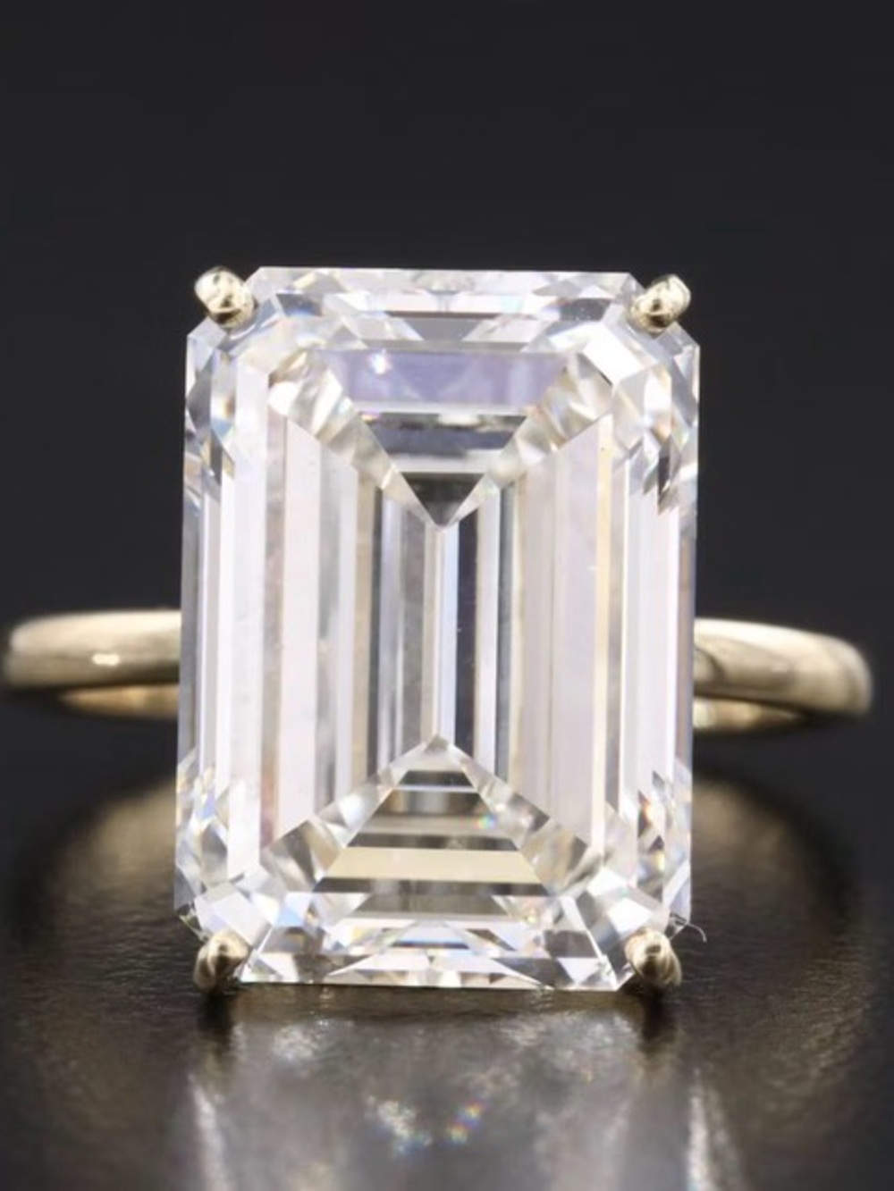 12.59 Carats Emerald-Cut Lab Created Solitaire Ring on 14K Gold Band